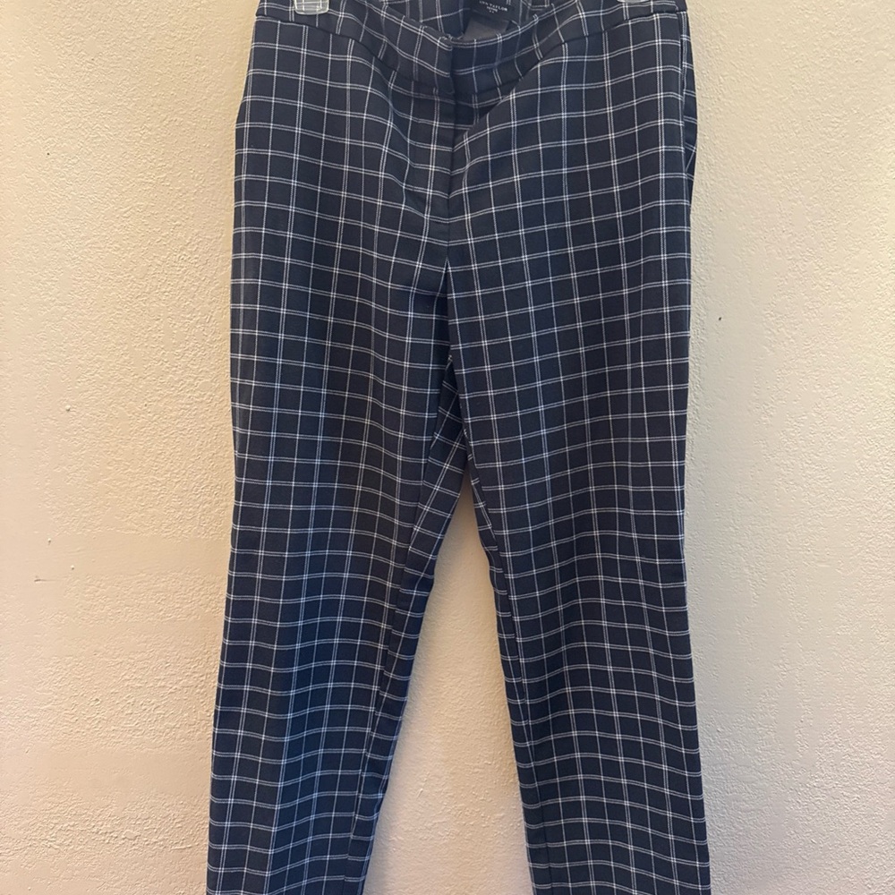 Ann Taylor Factory Navy Checkered Cropped Pants